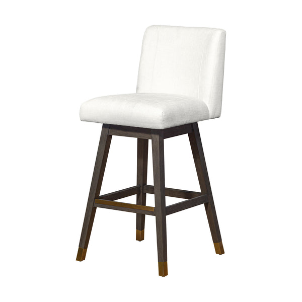 Homeroots 30" Pearl And Gray Upholstered And Solid Wood Bar Height Swivel Bar Chair   491366