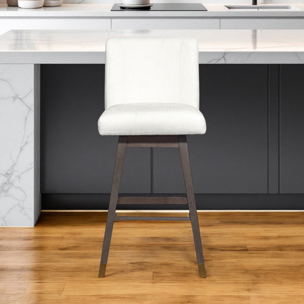 Homeroots 30" Pearl And Gray Upholstered And Solid Wood Bar Height Swivel Bar Chair   491366