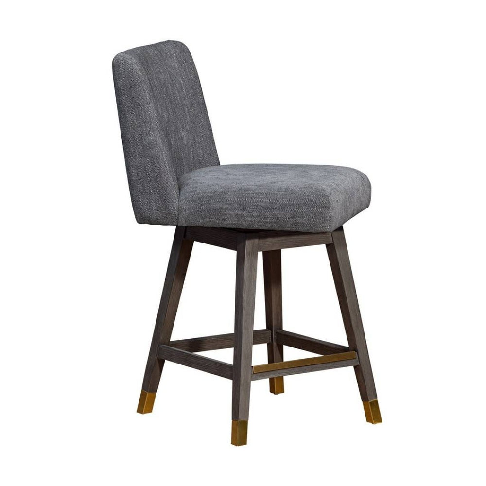 HomeRoots 26" Gray and Brown Solid Wood Counter Height Swivel Bar Chair - Stylish Comfort for Modern Spaces 491367