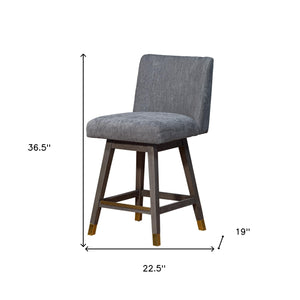 Homeroots 26" Gray And Wood Brown Solid Wood Counter Height Swivel Bar Chair   491367