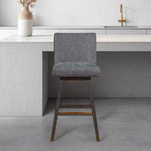 Homeroots 30" Gray And Brown Solid Wood Swivel Bar Chair   491368