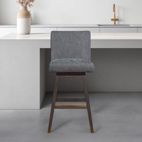 Homeroots 30" Gray And Brown Solid Wood Swivel Bar Chair   491368