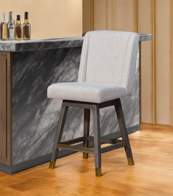Homeroots Taupe And Gray Solid Wood Counter Height Swivel Bar Chair  Wood 491369