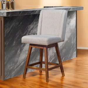 HomeRoots 26" Taupe Swivel Bar Chair with Brown Solid Wood Base - Stylish Comfort for Home Bars & Kitchens 491371