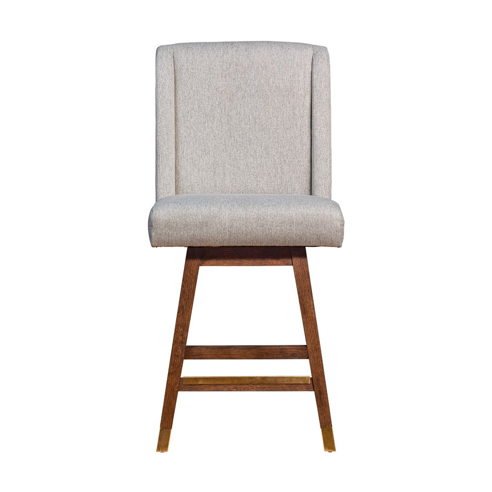 HomeRoots 26" Taupe Swivel Bar Chair with Brown Solid Wood Base - Stylish Comfort for Home Bars & Kitchens 491371