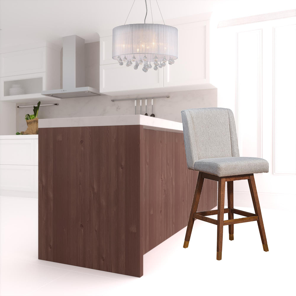 Homeroots 30" Taupe And Brown Solid Wood Swivel Bar Chair  Wood 491372