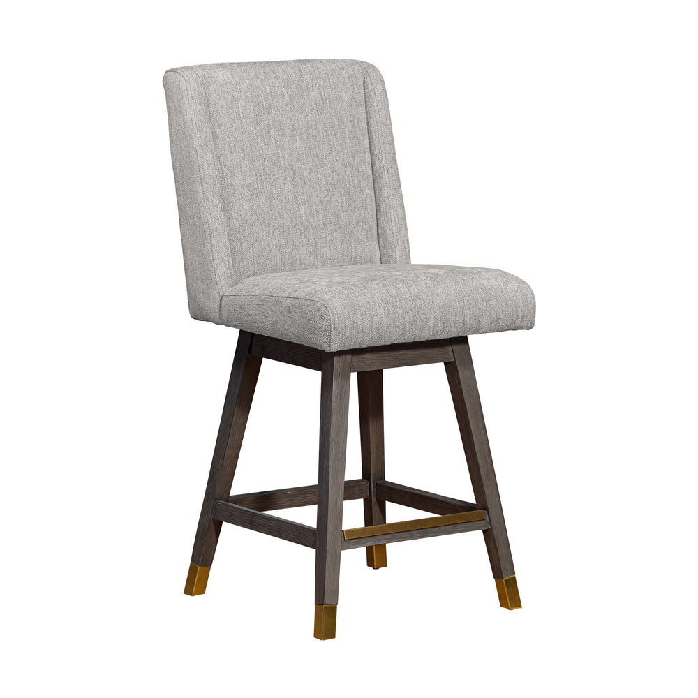 Homeroots 26" Brown And Gray Fabric And Solid Wood Counter Height Swivel Bar Chair   491373