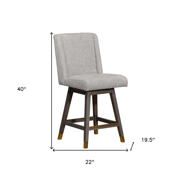 Homeroots 26" Brown And Gray Fabric And Solid Wood Counter Height Swivel Bar Chair   491373