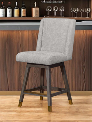 Homeroots 26" Brown And Gray Fabric And Solid Wood Counter Height Swivel Bar Chair   491373