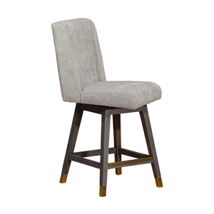 Homeroots 26" Brown And Gray Fabric And Solid Wood Counter Height Swivel Bar Chair   491373