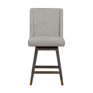 Homeroots 26" Brown And Gray Fabric And Solid Wood Counter Height Swivel Bar Chair   491373