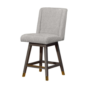 Homeroots 26" Brown And Gray Fabric And Solid Wood Counter Height Swivel Bar Chair   491373