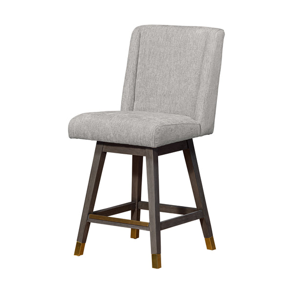 Homeroots 26" Brown And Gray Fabric And Solid Wood Counter Height Swivel Bar Chair   491373