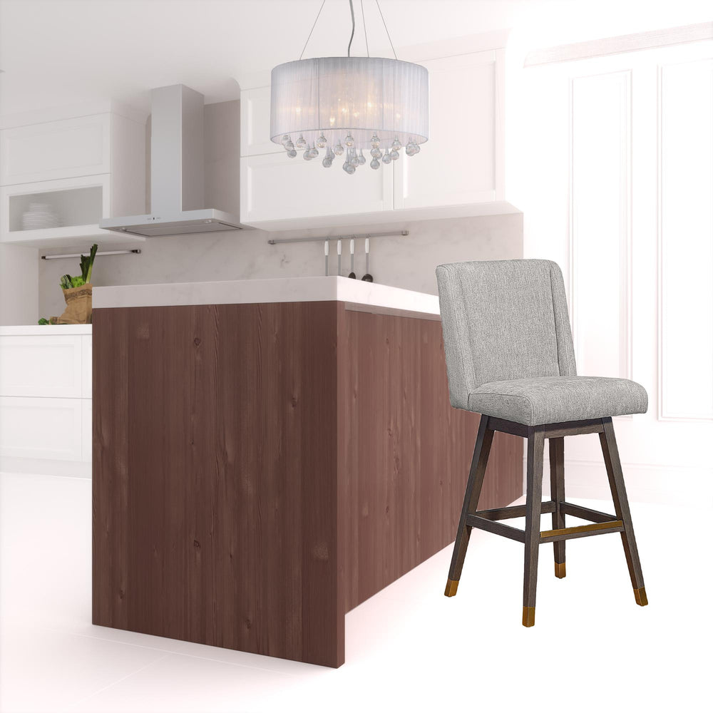 Homeroots 30" Mocha And Gray Solid Wood Swivel Bar Chair  Wood 491374