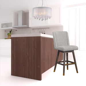 Homeroots 30" Mocha And Gray Solid Wood Swivel Bar Chair  Wood 491374