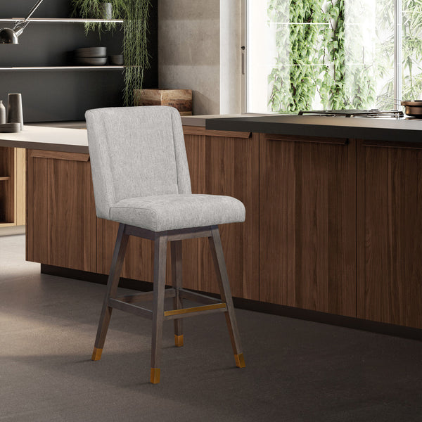 Homeroots 30" Mocha And Gray Solid Wood Swivel Bar Chair  Wood 491374