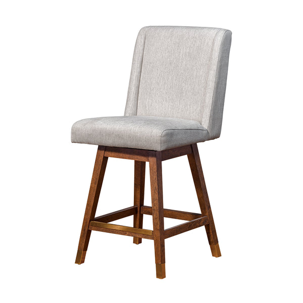 Homeroots 26" Beige And Brown Fabric And Solid Wood Counter Height Swivel Bar Chair   491375