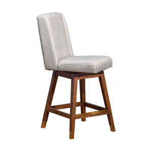 Homeroots 26" Beige And Brown Fabric And Solid Wood Counter Height Swivel Bar Chair   491375
