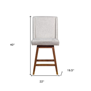 Homeroots 26" Beige And Brown Fabric And Solid Wood Counter Height Swivel Bar Chair   491375