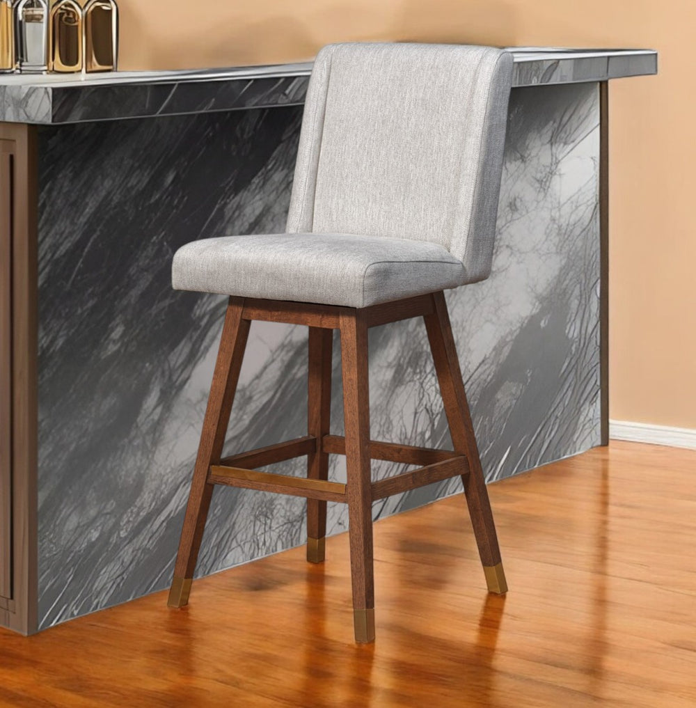 HomeRoots 30" Beige and Wood Brown Swivel Bar Chair - Stylish Comfort for Kitchen Islands and Home Bars 491376