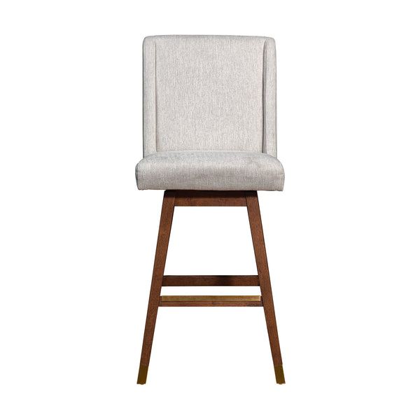 Homeroots 30" Beige And Wood Brown Solid Wood Bar Height Swivel Bar Chair   491376