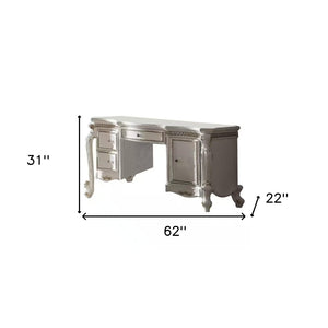 HomeRoots 62" Pearl Wood Vanity Table - Elegant Design with 3 Drawers for Organized Beauty Essentials & Style 491378