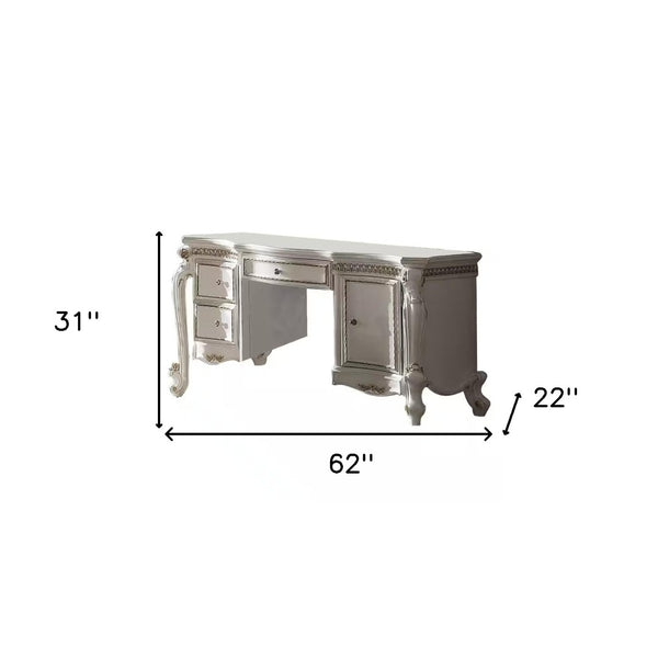 HomeRoots 62" Pearl Wood Vanity Table - Elegant Design with 3 Drawers for Organized Beauty Essentials & Style 491378