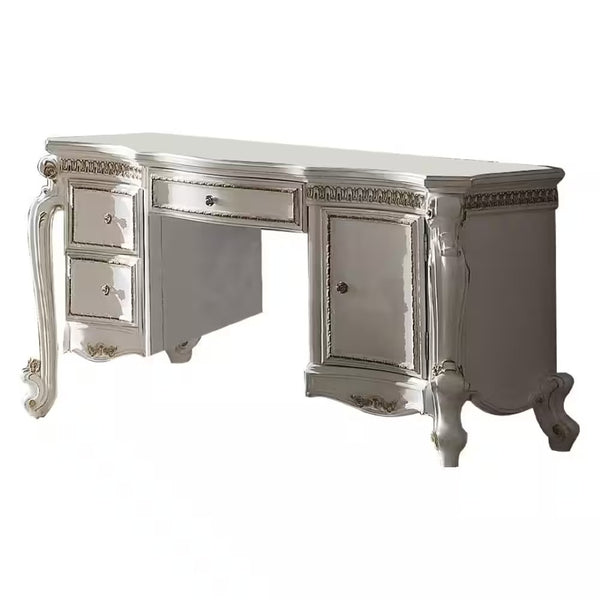 HomeRoots 62" Pearl Wood Vanity Table - Elegant Design with 3 Drawers for Organized Beauty Essentials & Style 491378