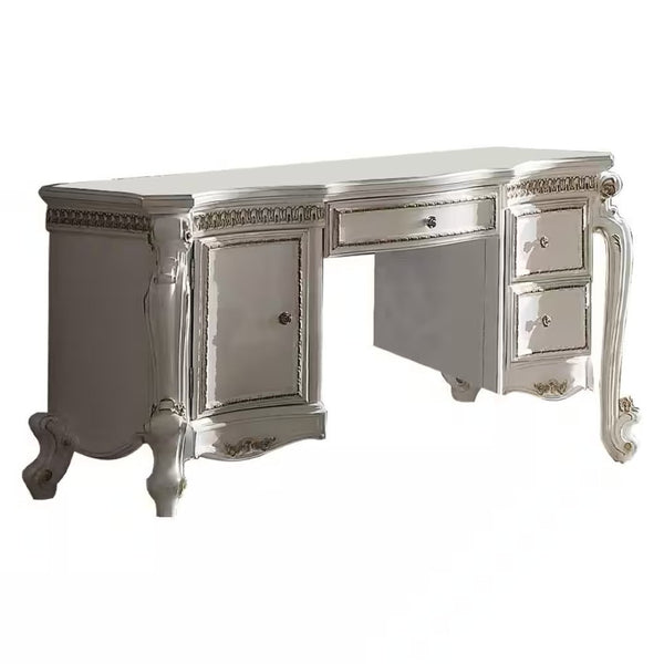 HomeRoots 62" Pearl Wood Vanity Table - Elegant Design with 3 Drawers for Organized Beauty Essentials & Style 491378