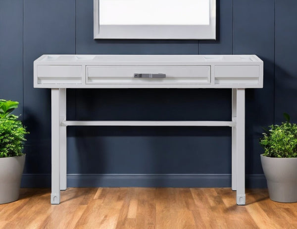HomeRoots 47" White Iron Vanity Table - Stylish Multi-Purpose Console with Drawer for Modern Decor & Storage 491379