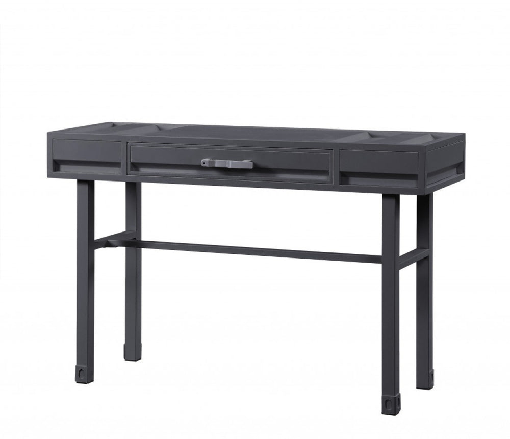 HomeRoots 47" Gunmetal Iron and Wood Vanity Table - Chic Industrial Style with Storage for Small Spaces 491380