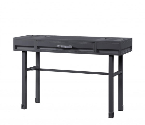 HomeRoots 47" Gunmetal Iron and Wood Vanity Table - Chic Industrial Style with Storage for Small Spaces 491380