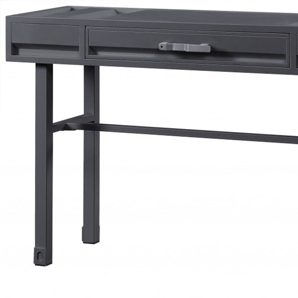 Homeroots 47" Gunmetal Iron Vanity Table With Elegant Wood Finish – Stylish Storage For Your Grooming Essentials   491380