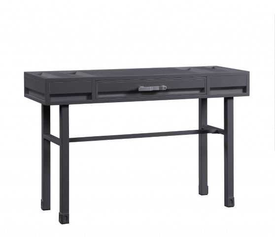 Homeroots 47" Gunmetal Iron Vanity Table With Elegant Wood Finish – Stylish Storage For Your Grooming Essentials   491380