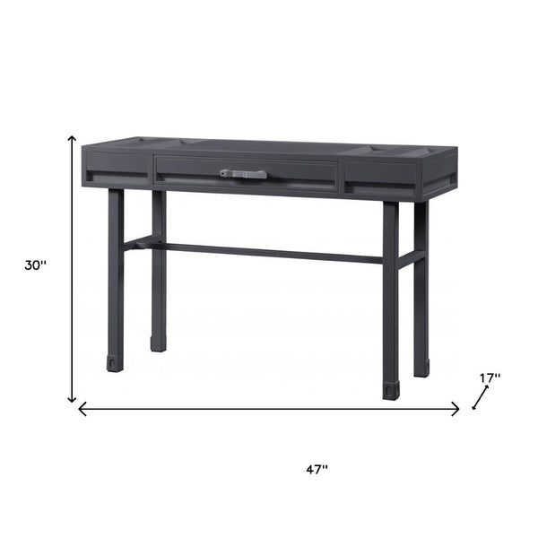 Homeroots 47" Gunmetal Iron Vanity Table With Elegant Wood Finish – Stylish Storage For Your Grooming Essentials   491380