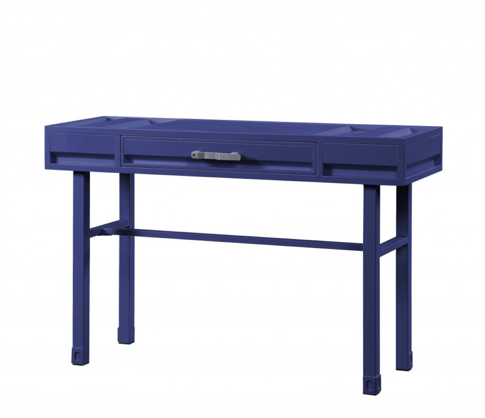 HomeRoots 47" Blue Iron and Wood Vanity Table - Industrial Style with Hidden Storage for Versatile Use and Charm 491381