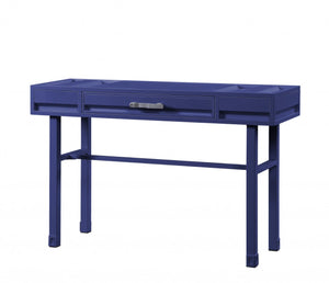 HomeRoots 47" Blue Iron and Wood Vanity Table - Industrial Style with Hidden Storage for Versatile Use and Charm 491381