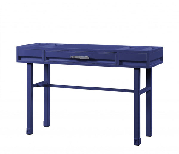 HomeRoots 47" Blue Iron and Wood Vanity Table - Industrial Style with Hidden Storage for Versatile Use and Charm 491381