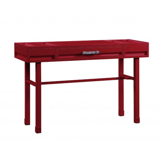Homeroots 47" Red Iron Vanity Table - Stylish Wood Design With Convenient Drawer Space For Effortless Beauty Routine   491382