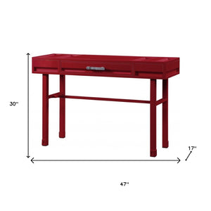 Homeroots 47" Red Iron Vanity Table - Stylish Wood Design With Convenient Drawer Space For Effortless Beauty Routine   491382