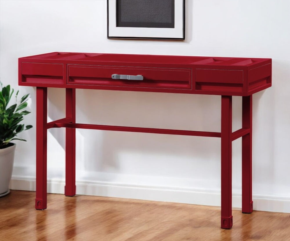 Homeroots 47" Red Iron Vanity Table - Stylish Wood Design With Convenient Drawer Space For Effortless Beauty Routine   491382