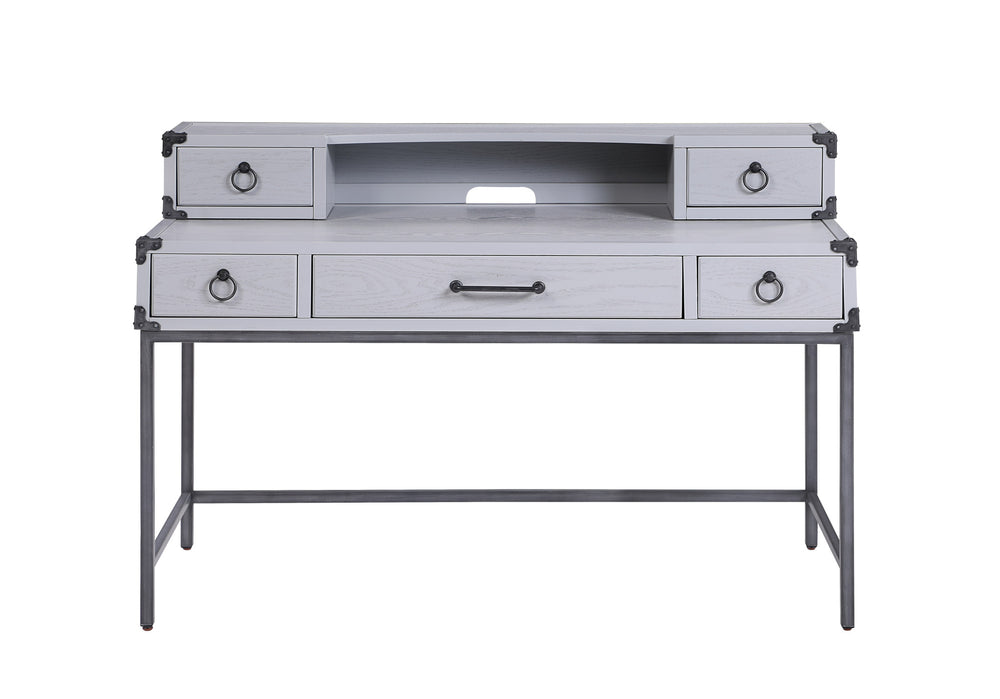 Homeroots 54" Gray Wood Writing Desk With Five Drawers   491383