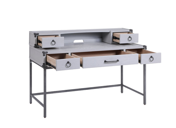 Homeroots 54" Gray Wood Writing Desk With Five Drawers   491383