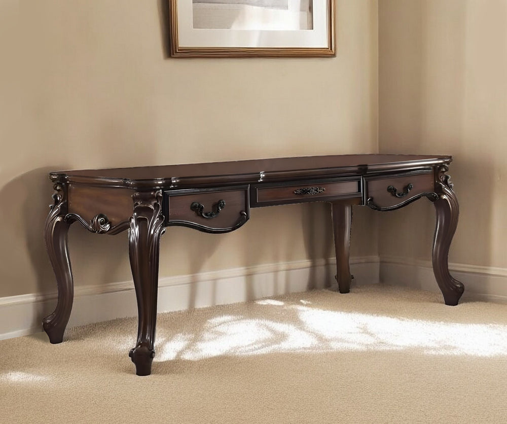 Homeroots 72" Dark Brown Wood Executive Desk With Three Drawers   491398