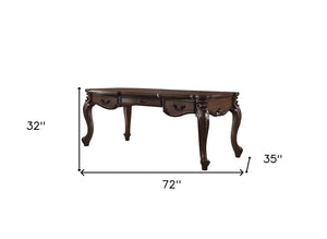 Homeroots 72" Dark Brown Wood Executive Desk With Three Drawers   491398