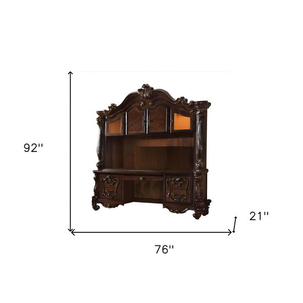 Homeroots 76" Dark Brown Wood Peninsula Credenza Desk With Four Cabinets Three Drawers   491399