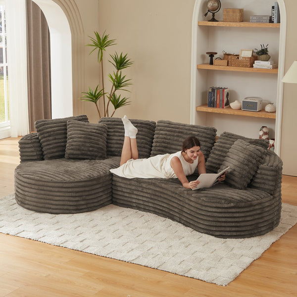 English Elm Modern Curved L-Shape Oversized Luxury Sectional Sofa: Plush Corduroy, No Assembly, Ideal For Any Space W2339S00086