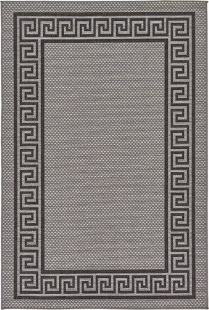 Unique Loom Outdoor Border Greek Key Machine Made Geometric Rug Gray, Black/Gray/Silver 5' 3" x 8' 0"