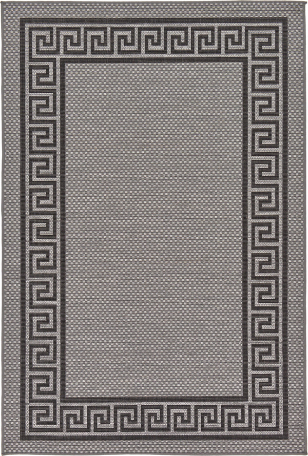 Unique Loom Outdoor Border Greek Key Machine Made Geometric Rug Gray, Black/Gray/Silver 5' 3" x 8' 0"