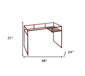 Homeroots 48" Clear And Red Glass Writing Desk   491407
